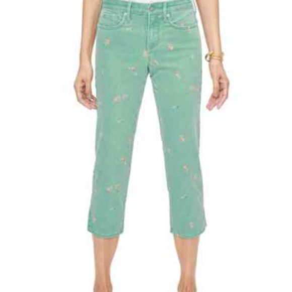 NYDJ Denim - NYDJ Mint Green Hand Painted  Lift & Tuck Capri Pant 16